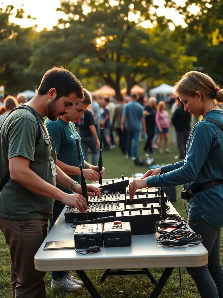 A photograph of volunteers from COMITE DES FETES working together to set up for a community event, demonstrating their dedication and teamwork.