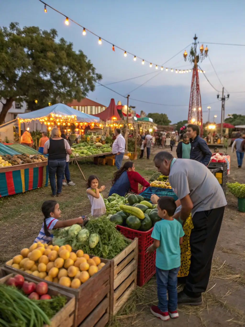 A vibrant image of a local festival organized by COMITE DES FETES, featuring families enjoying games, food stalls, and live music, showcasing the community spirit.